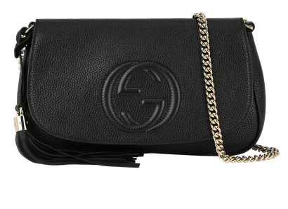 Soho Long Flap Bag, &pound;595, Handbags, Black, Leather, Front view